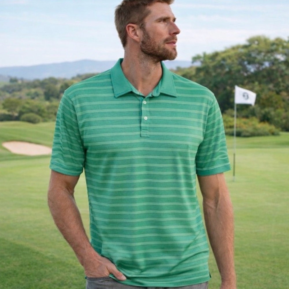 PGA West Tour Golf Polo Shirt Sz Large Green Stripe
